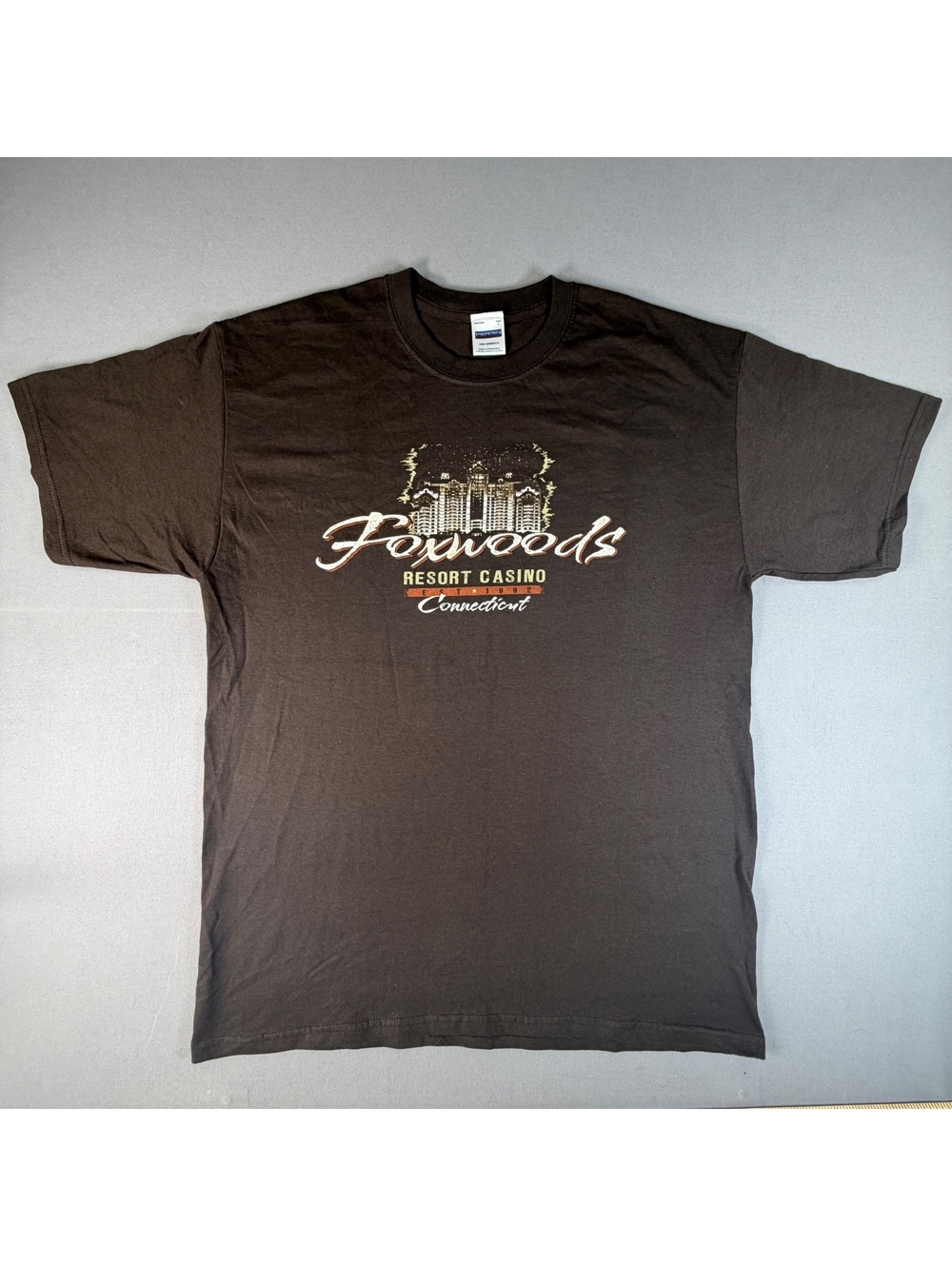 Vintage Foxwoods Casino Connecticut Shirt Mens L Brown Perrin Souvenir Tee